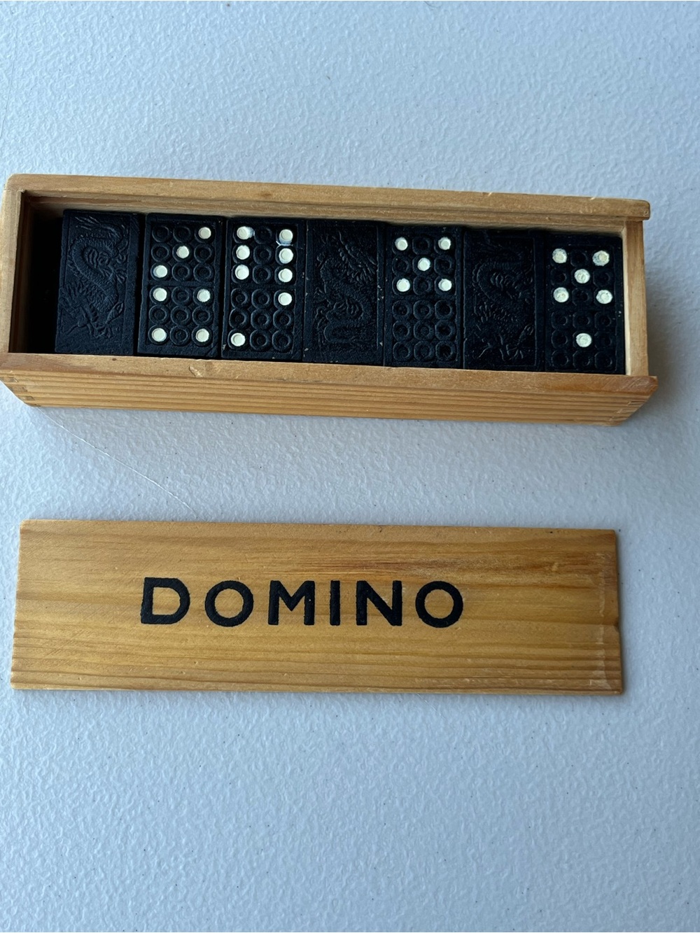 Black Domino Set with Wooden Storage Box